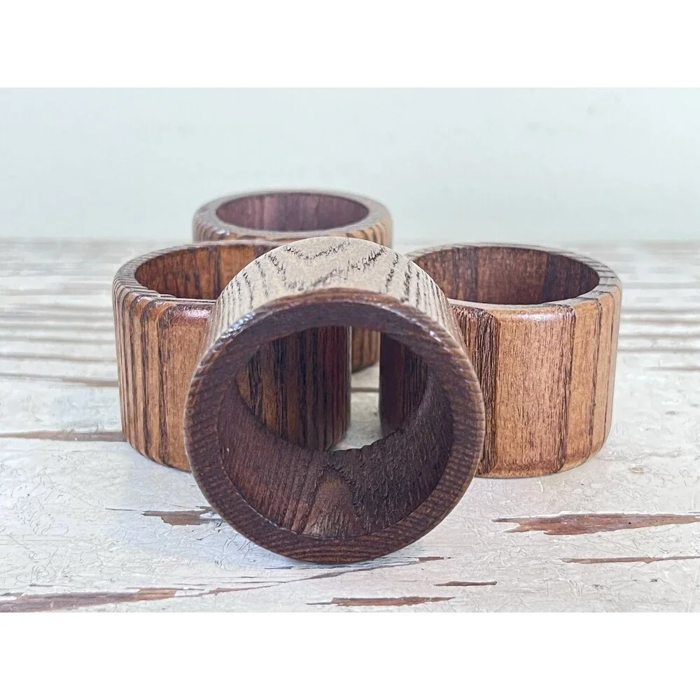 Vintage MCM Wooden Napkin Rings / Boho Vibe 1.25” / Glossy Taiwan (Set Of 4)